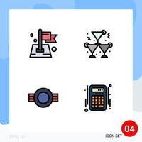 Set of 4 Modern UI Icons Symbols Signs for flag grade target drink military Editable Vector Design Elements