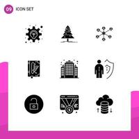 Mobile Interface Solid Glyph Set of 9 Pictograms of building declaration wlan constitution book Editable Vector Design Elements