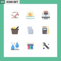 9 Flat Color concept for Websites Mobile and Apps electronic shopping cart weather checkout server Editable Vector Design Elements