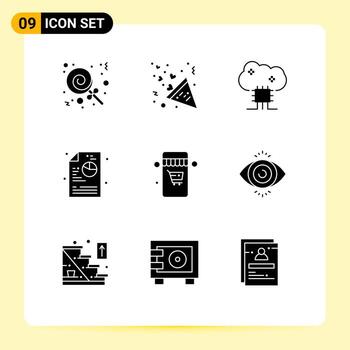 Pack of 9 Modern Solid Glyphs Signs and Symbols for Web Print Media such as cart online cloud database diagram creative Editable Vector Design Elements