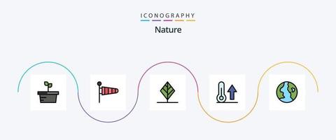 paquete de iconos planos llenos de línea de naturaleza 5 que incluye globo. clima. hoja. termómetro. meteorología vector