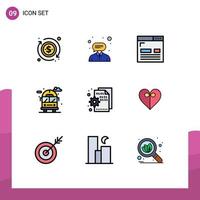 Group of 9 Modern Filledline Flat Colors Set for codding van design bus city Editable Vector Design Elements