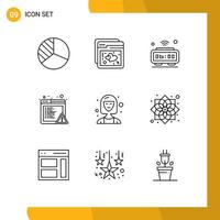 Modern Set of 9 Outlines and symbols such as director business clock error alert Editable Vector Design Elements