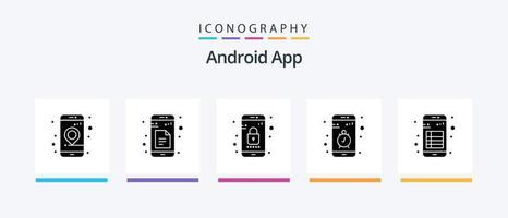 paquete de iconos de glifo 5 de la aplicación de Android que incluye la aplicación. teléfono inteligente aplicación móvil. aplicación diseño de iconos creativos vector