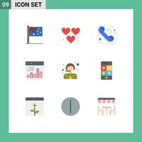 Set of 9 Modern UI Icons Symbols Signs for customer graph call chart analysis Editable Vector Design Elements