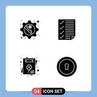 4 Thematic Vector Solid Glyphs and Editable Symbols of phone report gear data greeting card Editable Vector Design Elements