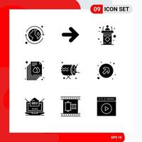 9 Thematic Vector Solid Glyphs and Editable Symbols of baraban banner dais print document Editable Vector Design Elements