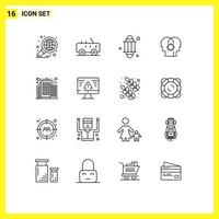 Set of 16 Vector Outlines on Grid for city setting islam mind brain Editable Vector Design Elements