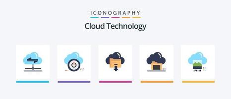 Cloud Technology Flat 5 Icon Pack Including data. archive. off. folder. cloud. Creative Icons Design vector