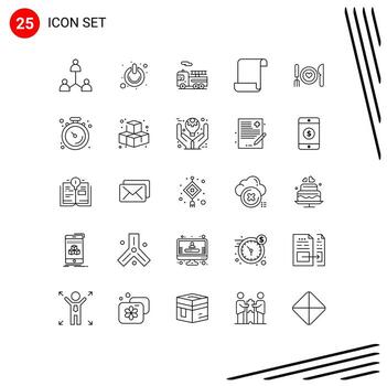 conjunto de línea de interfaz móvil de 25 pictogramas de elementos de diseño de vector editables de documento de script de interruptor de cena de comida