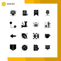 Mobile Interface Solid Glyph Set of 16 Pictograms of computers furniture tag chair arm Editable Vector Design Elements