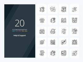 20 Help And Support Outline icon for presentation vector