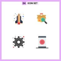 Mobile Interface Flat Icon Set of 4 Pictograms of pencil rocket settings box e shopping media Editable Vector Design Elements