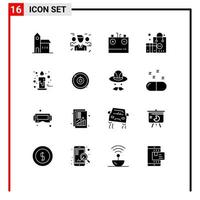 Pack of 16 Modern Solid Glyphs Signs and Symbols for Web Print Media such as clothing advertising people energy charging Editable Vector Design Elements