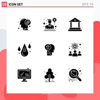 Group of 9 Solid Glyphs Signs and Symbols for head drop bank development color Editable Vector Design Elements