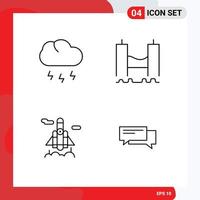 Mobile Interface Line Set of 4 Pictograms of cloud rocket weather harbor transport Editable Vector Design Elements