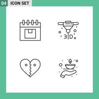 Set of 4 Modern UI Icons Symbols Signs for calendar love planning direct break Editable Vector Design Elements