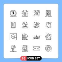 Group of 16 Modern Outlines Set for clipboard running caring file code Editable Vector Design Elements