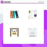 Set of 4 Vector Flat Icons on Grid for archive open bio electricity cafe Editable Vector Design Elements