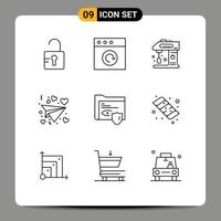 Set of 9 Vector Outlines on Grid for surveillance folder cook gdpr love Editable Vector Design Elements