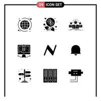 Pack of 9 Modern Solid Glyphs Signs and Symbols for Web Print Media such as name coin software career comuter pen Editable Vector Design Elements