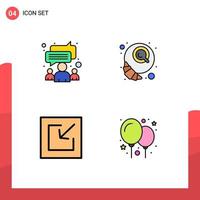 4 Universal Filledline Flat Colors Set for Web and Mobile Applications chat import team croissant balloon Editable Vector Design Elements