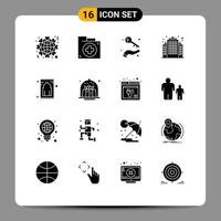 Pack of 16 Modern Solid Glyphs Signs and Symbols for Web Print Media such as real building first wealth holding Editable Vector Design Elements