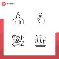 Set of 4 Modern UI Icons Symbols Signs for church money cross gesture cash Editable Vector Design Elements