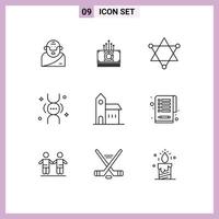 Editable Vector Line Pack of 9 Simple Outlines of church building figure life genetics Editable Vector Design Elements