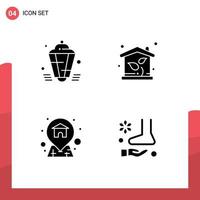 Set of 4 Vector Solid Glyphs on Grid for lantern address eid house location Editable Vector Design Elements