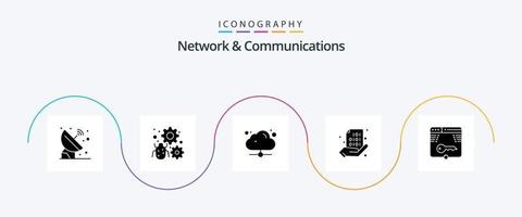 Network And Communications Glyph 5 Icon Pack Including hand. binary. setting. code. share vector