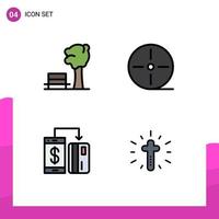 Group of 4 Modern Filledline Flat Colors Set for bench digital tree gadgets payment Editable Vector Design Elements