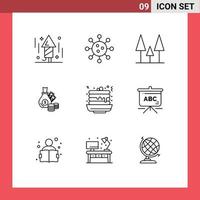 Set of 9 Vector Outlines on Grid for pancake coins laboratory business money Editable Vector Design Elements