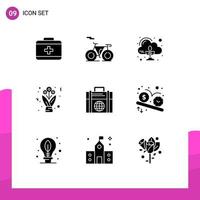 Pictogram Set of 9 Simple Solid Glyphs of globe investment control business present Editable Vector Design Elements