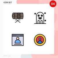 Editable Vector Line Pack of 4 Simple Filledline Flat Colors of drum halloween parade copy interface Editable Vector Design Elements