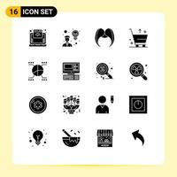 Solid Glyph Pack of 16 Universal Symbols of chart e moustache commerce men Editable Vector Design Elements