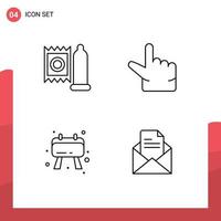 Mobile Interface Line Set of 4 Pictograms of condom text medicine board office Editable Vector Design Elements