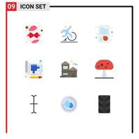 Flat Color Pack of 9 Universal Symbols of print drawing leave document strategic Editable Vector Design Elements