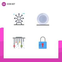 Set of 4 Vector Flat Icons on Grid for city moon cooking meal cresent Editable Vector Design Elements