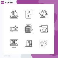 User Interface Pack of 9 Basic Outlines of slide projector powerpoint presentation jug multimedia connection Editable Vector Design Elements