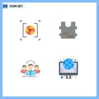 Group of 4 Modern Flat Icons Set for camera teamwork photography safety meeting Editable Vector Design Elements