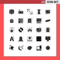 Pack of 25 Modern Solid Glyphs Signs and Symbols for Web Print Media such as marketing online corner buy timer Editable Vector Design Elements