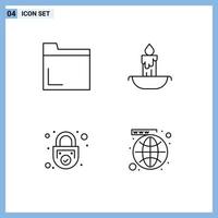 Set of 4 Modern UI Icons Symbols Signs for file safe candle holiday security Editable Vector Design Elements