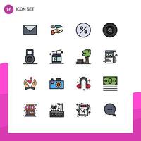 Group of 16 Modern Flat Color Filled Lines Set for travel gondola receive dumbbell tire Editable Creative Vector Design Elements