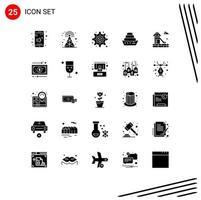 Modern Set of 25 Solid Glyphs and symbols such as cash park printing water vessel Editable Vector Design Elements