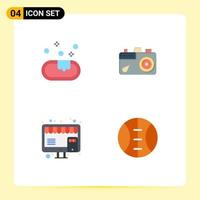 Pack of 4 Modern Flat Icons Signs and Symbols for Web Print Media such as soap shop camera picture baseball Editable Vector Design Elements