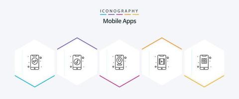 Mobile Apps 25 Line icon pack including . video streaming. app. video player. map vector