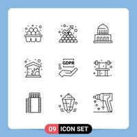 Set of 9 Modern UI Icons Symbols Signs for gdpr management up home usa Editable Vector Design Elements