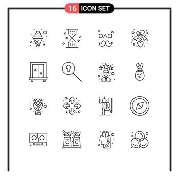 16 Universal Outlines Set for Web and Mobile Applications window ribbon wait love love Editable Vector Design Elements