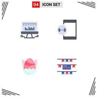 4 Universal Flat Icons Set for Web and Mobile Applications computer egg graph develop easter Editable Vector Design Elements